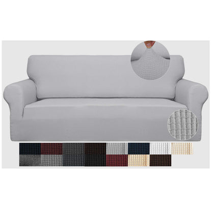 JIVINER High Stretch Couch Covers for 3 Cushion Couch 1-Piece Jacquard Sofa Slipcovers Anti Slip Sofa Cover with Elastic Bottom Furniture Protector for Kids Pets (Sofa, Light Gray and White)