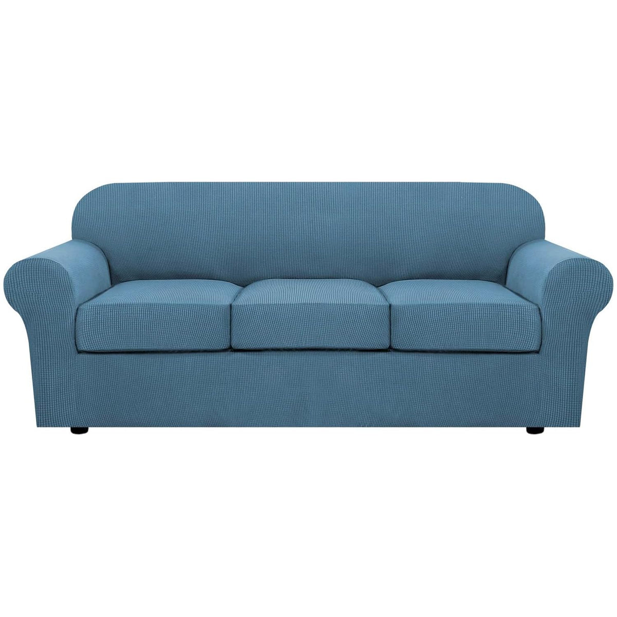 H.VERSAILTEX 4 Piece Stretch Sofa Covers for 3 Cushion Couch Covers for Living Room Furniture Slipcovers (Base Cover Plus 3 Seat Cushion Covers) Upgraded Thicker Jacquard Fabric (Sofa, Navy)