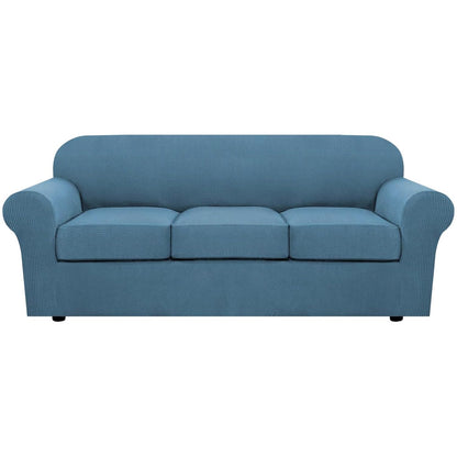 H.VERSAILTEX 4 Piece Stretch Sofa Covers for 3 Cushion Couch Covers for Living Room Furniture Slipcovers (Base Cover Plus 3 Seat Cushion Covers) Upgraded Thicker Jacquard Fabric (Sofa, Navy)