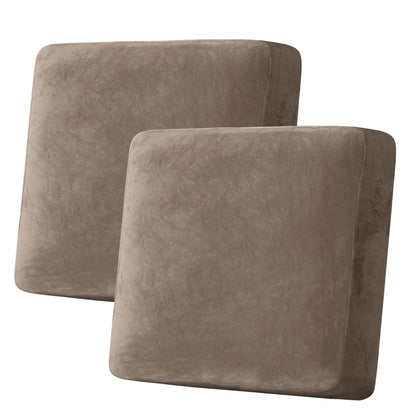 H.VERSAILTEX Velvet Stretch Couch Cushion Cover Plush Cushion Slipcover for Chair Loveseat Sofa Cushion Furniture Protector Seat Cushion Sofa Cover (2 Piece Large Sofa Cushion Covers, Ivory)