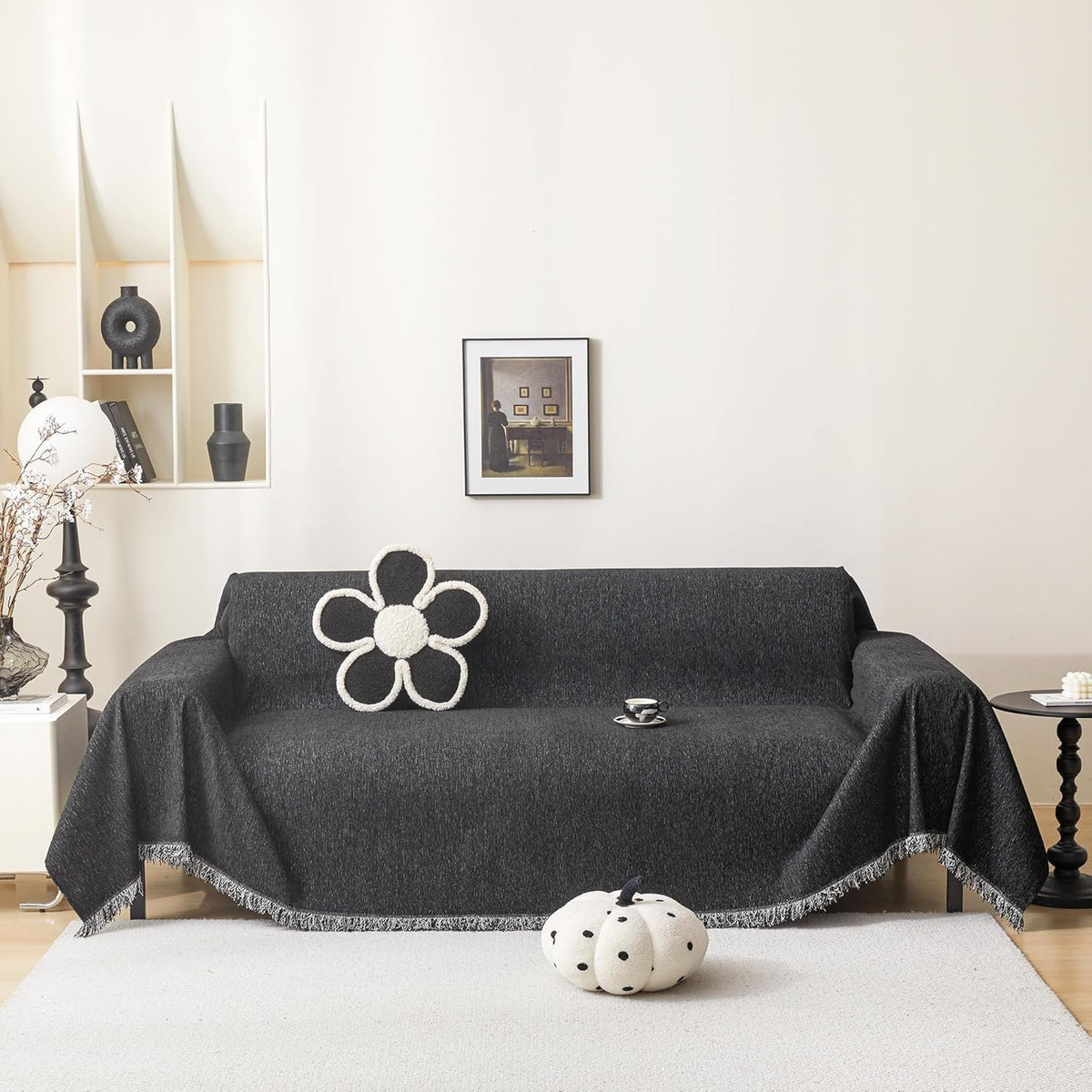 MEETSKY Couch Covers for Dogs, Washable Couch Covers, Pet Sofa Covers for 3 Cushion Couch, Chenille Thick Sectional Couch Cover Blanket Modern Furniture Protector Covers, 91" x 134", Dark Grey