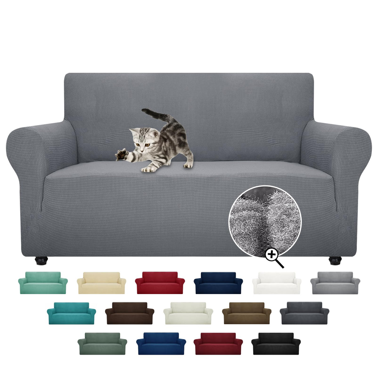 ZNSAYOTX Super Stretch Couch Cover (72"-92") Universal Sofa Covers with Elastic Bottom, Dog Cat Pets Friendly Washable Furniture Protector Fitted Sofa Slipcovers Stay in Place (Dark Grey, Sofa)