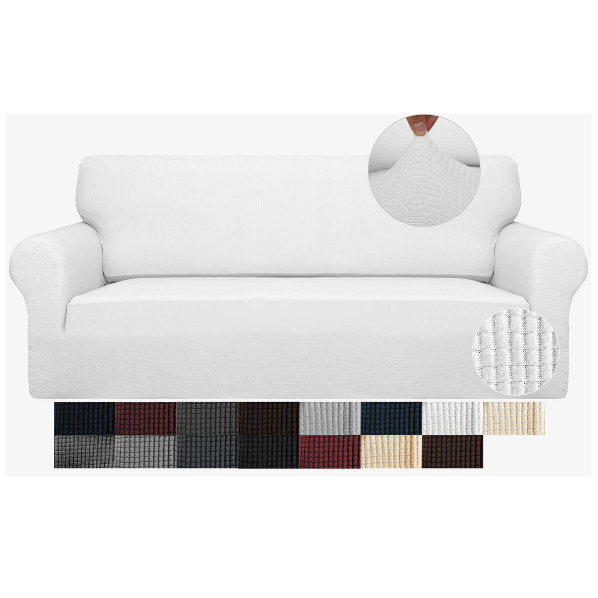 JIVINER High Stretch Couch Covers for 3 Cushion Couch 1-Piece Jacquard Sofa Slipcovers Anti Slip Sofa Cover with Elastic Bottom Furniture Protector for Kids Pets (Sofa, Light Gray and White)