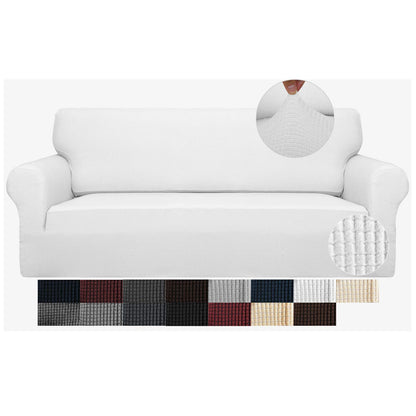 JIVINER High Stretch Couch Covers for 3 Cushion Couch 1-Piece Jacquard Sofa Slipcovers Anti Slip Sofa Cover with Elastic Bottom Furniture Protector for Kids Pets (Sofa, Light Gray and White)