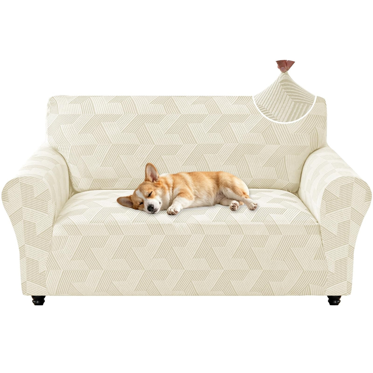 ZNSAYOTX Stretch Couch Covers for 3 Cushion Couch, 1-Piece Sofa Cover Slipcover Pet Friendly, Furniture Protector with Elastic Bottom for Dogs Geometrical Jacquard Fabric (Large, Light Grey)