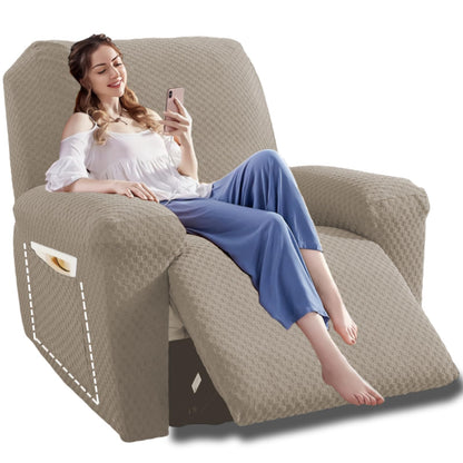 YEMYHOM 8 Pieces Stretch Recliner Sofa Cover Latest Jacquard Reclining Couch Cover with Side Pocket Anti-Slip Fitted 3 Cushion Furniture Slipcovers with Elastic Bottom (Sofa Recliner, Light Gray)