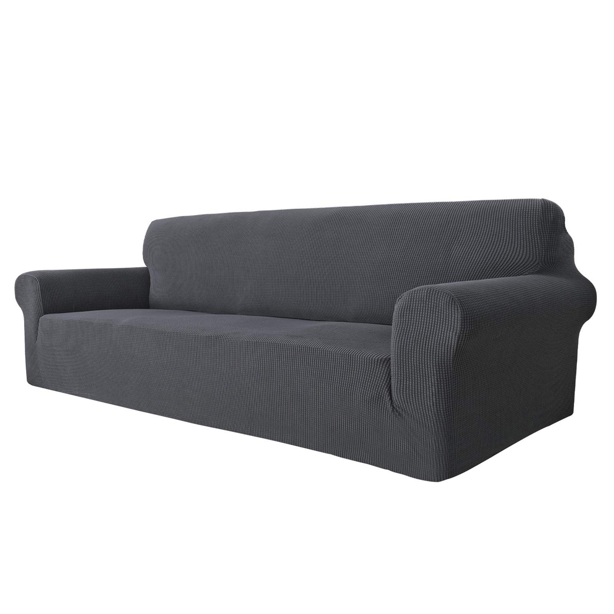 MAXIJIN Super Stretch Couch Cover for 3 Cushion Couch, 1-Piece Universal Sofa Covers Living Room Jacquard Spandex Furniture Protector Dogs Pet Friendly Fitted (Large, Gray)