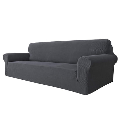 MAXIJIN Super Stretch Couch Cover for 3 Cushion Couch, 1-Piece Universal Sofa Covers Living Room Jacquard Spandex Furniture Protector Dogs Pet Friendly Fitted (Large, Gray)