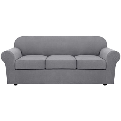 H.VERSAILTEX 4 Piece Stretch Sofa Covers for 3 Cushion Couch Covers for Living Room Furniture Slipcovers (Base Cover Plus 3 Seat Cushion Covers) Upgraded Thicker Jacquard Fabric (Sofa, Navy)