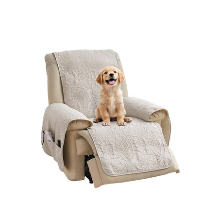 Quilted Sofa Slipcovers with Pockets, Anti-Slip Medallion Designed Couch Covers for 3 Cushion Sofa, Couch Cover for Dogs Cats Water-Repellent Machine Washable (Large Sofa 68", Ivory White)
