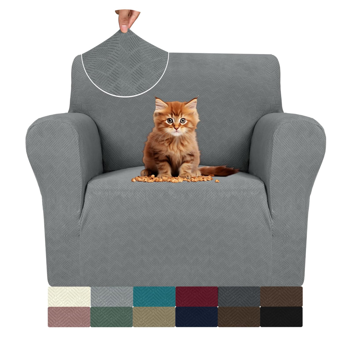 MAXIJIN Super Stretch Couch Cover for 3 Cushion Couch, 1-Piece Universal Sofa Covers Living Room Jacquard Spandex Furniture Protector Dogs Pet Friendly Fitted (Large, Gray)