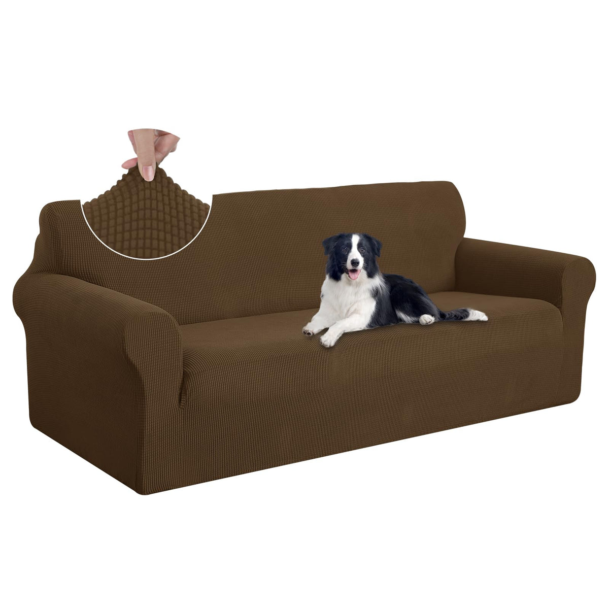 U-NICE HOME Stretch Couch Cover Slipcover for 3 Cushion Sofa, Chocolate