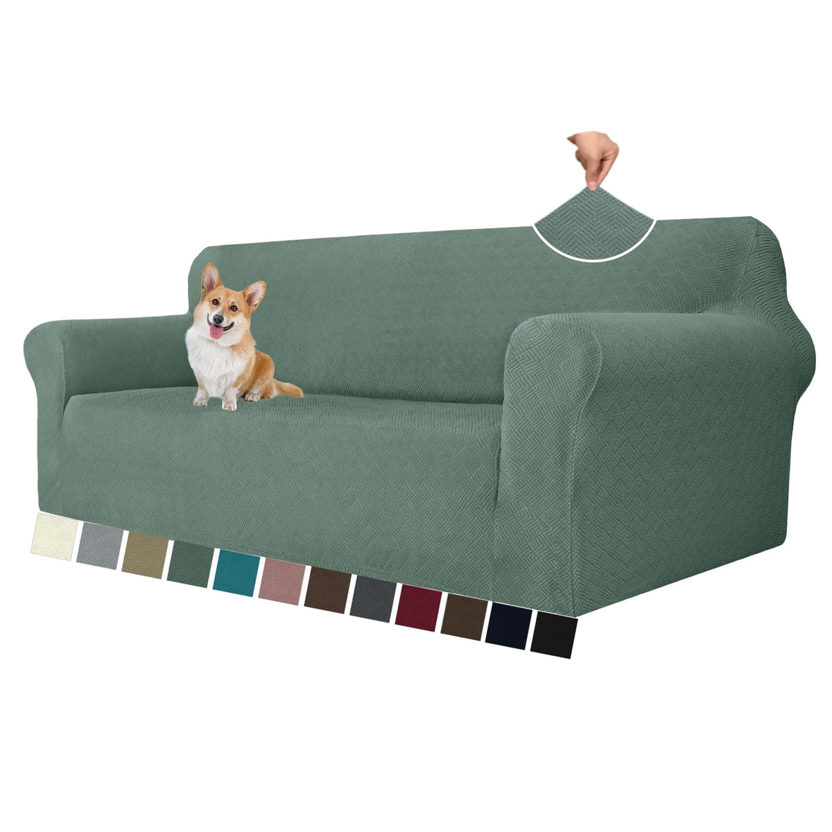 MAXIJIN Super Stretch Couch Cover for 3 Cushion Couch, 1-Piece Universal Sofa Covers Living Room Jacquard Spandex Furniture Protector Dogs Pet Friendly Fitted (Large, Gray)