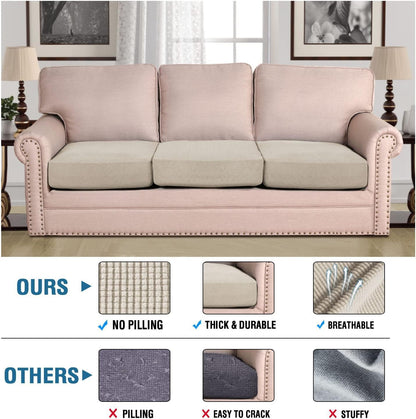 H.VERSAILTEX Super Stretch Individual Seat Cushion Covers - Sofa & Couch Cushion Slipcover Sets - Thick Jacquard Textured Twill Fabric (3 Piece, Island Fossi)