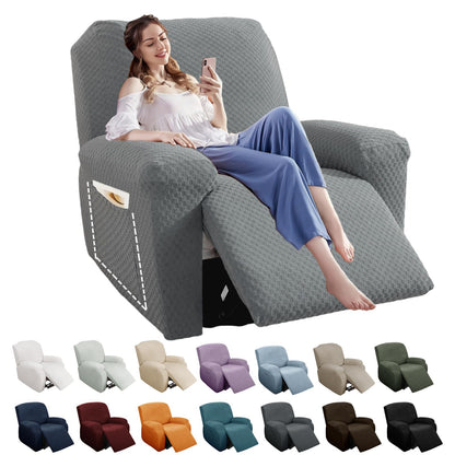 YEMYHOM 8 Pieces Stretch Recliner Sofa Cover Latest Jacquard Reclining Couch Cover with Side Pocket Anti-Slip Fitted 3 Cushion Furniture Slipcovers with Elastic Bottom (Sofa Recliner, Light Gray)