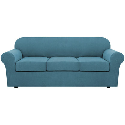 H.VERSAILTEX 4 Piece Stretch Sofa Covers for 3 Cushion Couch Covers for Living Room Furniture Slipcovers (Base Cover Plus 3 Seat Cushion Covers) Upgraded Thicker Jacquard Fabric (Sofa, Navy)