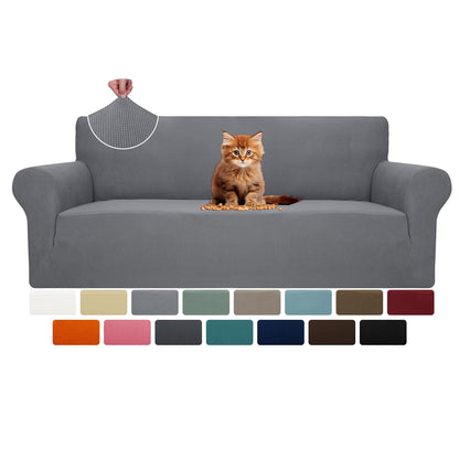 MAXIJIN Super Stretch Couch Cover for 3 Cushion Couch, 1-Piece Universal Sofa Covers Living Room Jacquard Spandex Furniture Protector Dogs Pet Friendly Fitted (Large, Gray)
