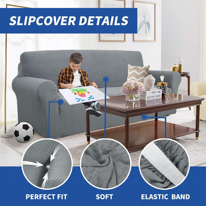 YEMYHOM Couch Cover Latest Jacquard Design High Stretch Sofa Covers for 3 Cushion Couch, Pet Dog Cat Proof Slipcover Non Slip Magic Elastic Furniture Protector (Sofa, Light Gray)