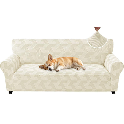ZNSAYOTX Stretch Couch Covers for 3 Cushion Couch, 1-Piece Sofa Cover Slipcover Pet Friendly, Furniture Protector with Elastic Bottom for Dogs Geometrical Jacquard Fabric (Large, Light Grey)