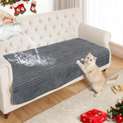 NAISI Couch Covers for Dogs Waterproof Flannel Striped Sofa Cover Pet Friendly Washable Dog Mat for Couch Anti Slip Sectional Sofa Slipcover Protector(2pcs/35"x63"+35"x70",Dark Grey)