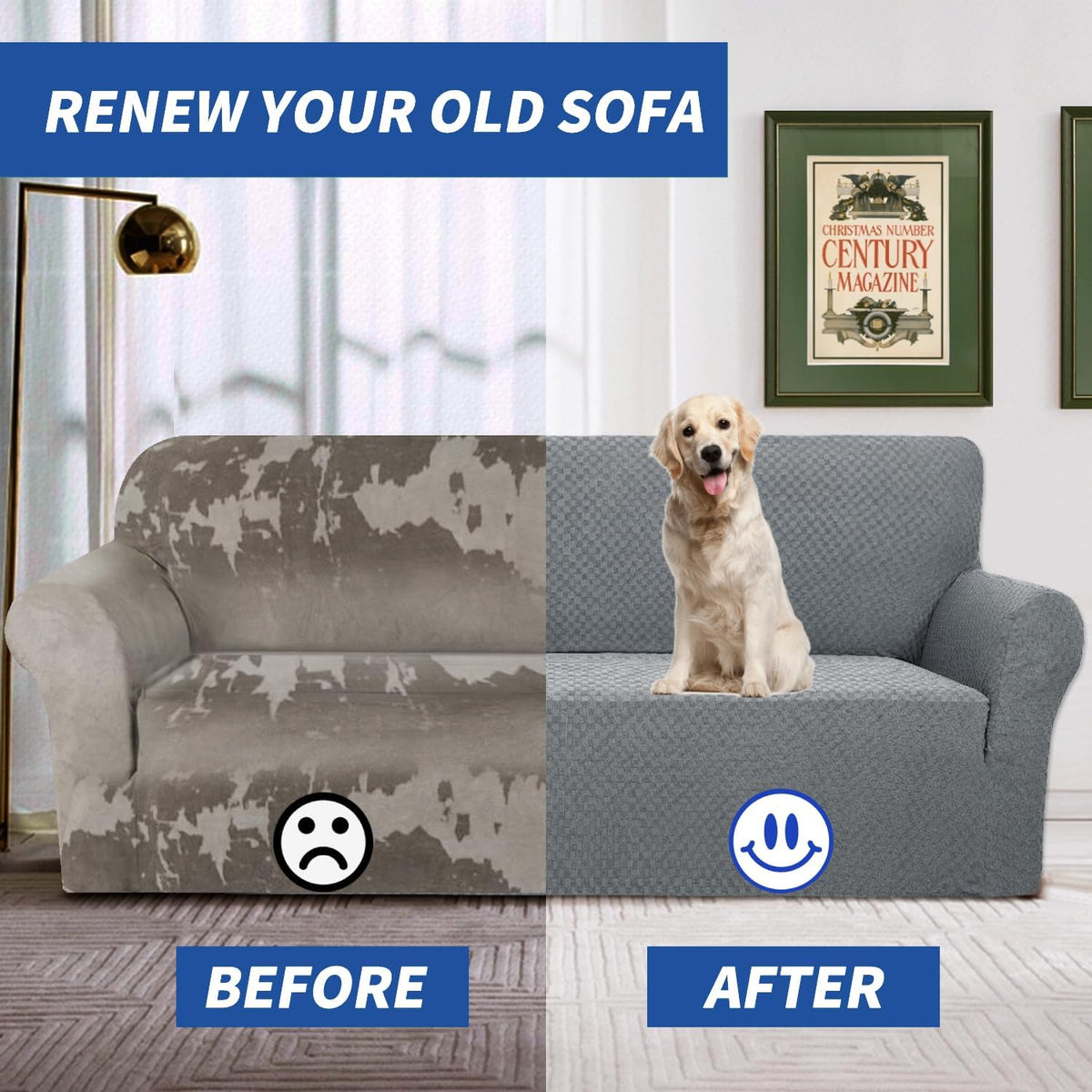 YEMYHOM Couch Cover Latest Jacquard Design High Stretch Sofa Covers for 3 Cushion Couch, Pet Dog Cat Proof Slipcover Non Slip Magic Elastic Furniture Protector (Sofa, Light Gray)