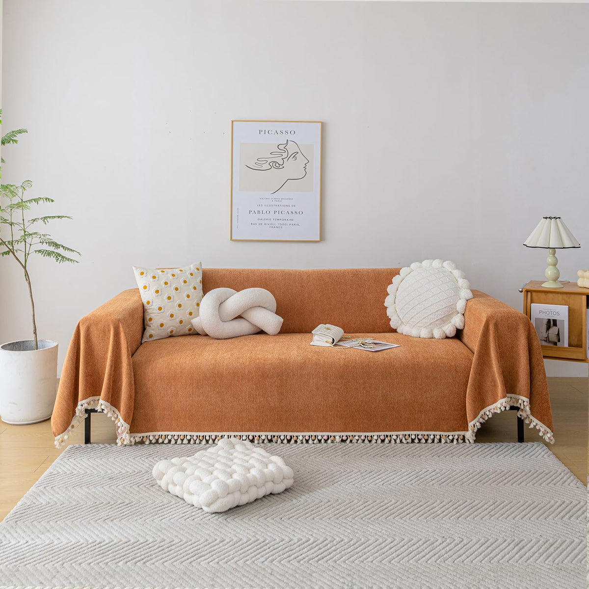 HANDONTIME Green Sofa Cover Vintage Couch Cover for Dogs 91" X150" Couch Cushion Covers with Tassel Herringbone Sofa Cover Boho Sofa Covers for 3 Cushion Couch Chenille Soft Loveseat Sofa Covers