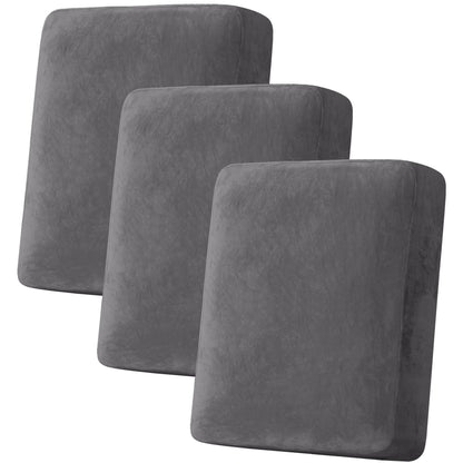 H.VERSAILTEX Velvet Stretch Couch Cushion Cover Plush Cushion Slipcover for Chair Loveseat Sofa Cushion Furniture Protector Seat Cushion Sofa Cover (3 Piece Sofa Cushion Covers, Ivory)