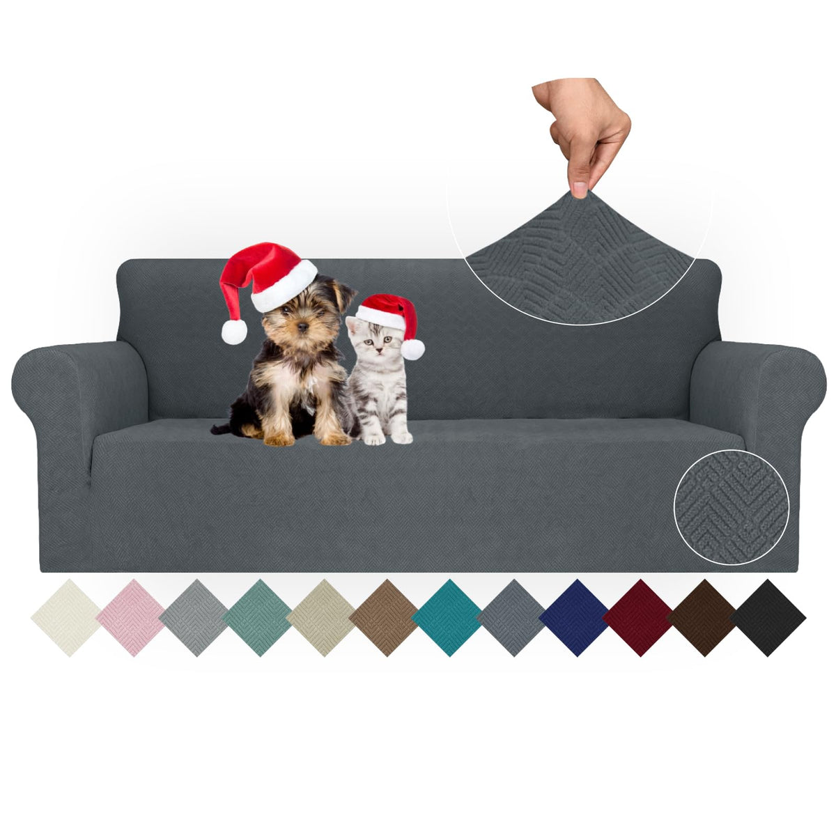 JIVINER High Stretch Couch Covers for 3 Cushion Couch 1-Piece Jacquard Sofa Slipcovers Anti Slip Sofa Cover with Elastic Bottom Furniture Protector for Kids Pets (Sofa, Light Gray and White)