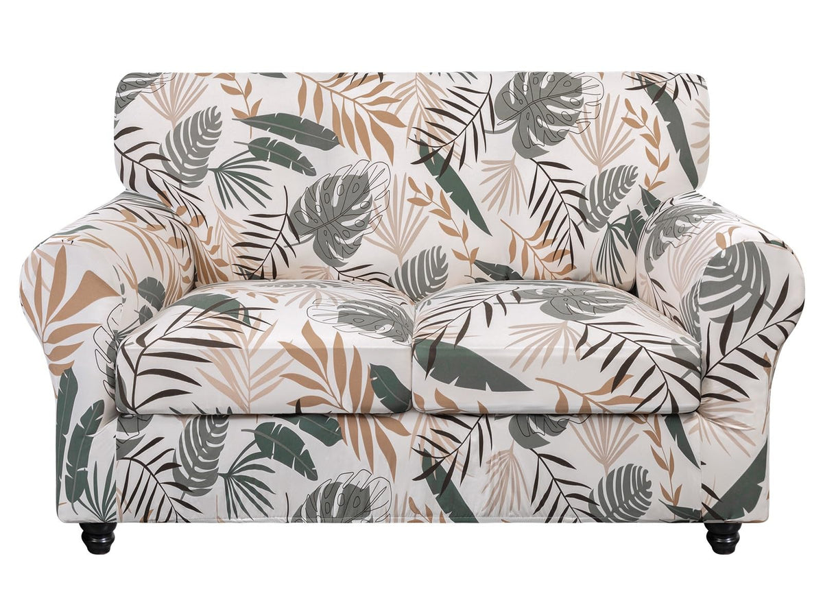 SearchI Stretch Sofa Cover Printed Couch Cover, Floral Pattern 4 Pieces Sofa Slipcover with 3 Separate Cushion Cover, Washable Furniture Protector for Living Room(Sofa, Yellow+Flower)