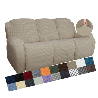 YEMYHOM 8 Pieces Stretch Recliner Sofa Cover Latest Jacquard Reclining Couch Cover with Side Pocket Anti-Slip Fitted 3 Cushion Furniture Slipcovers with Elastic Bottom (Sofa Recliner, Light Gray)