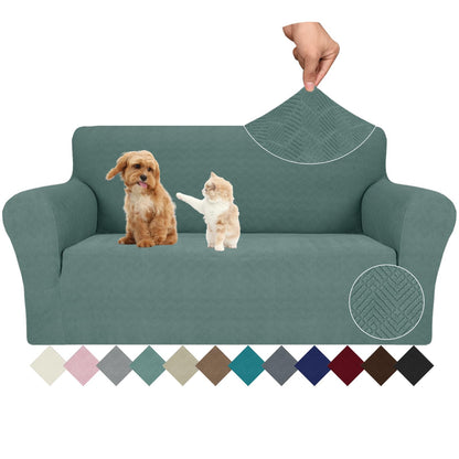JIVINER High Stretch Couch Covers for 3 Cushion Couch 1-Piece Jacquard Sofa Slipcovers Anti Slip Sofa Cover with Elastic Bottom Furniture Protector for Kids Pets (Sofa, Light Gray and White)
