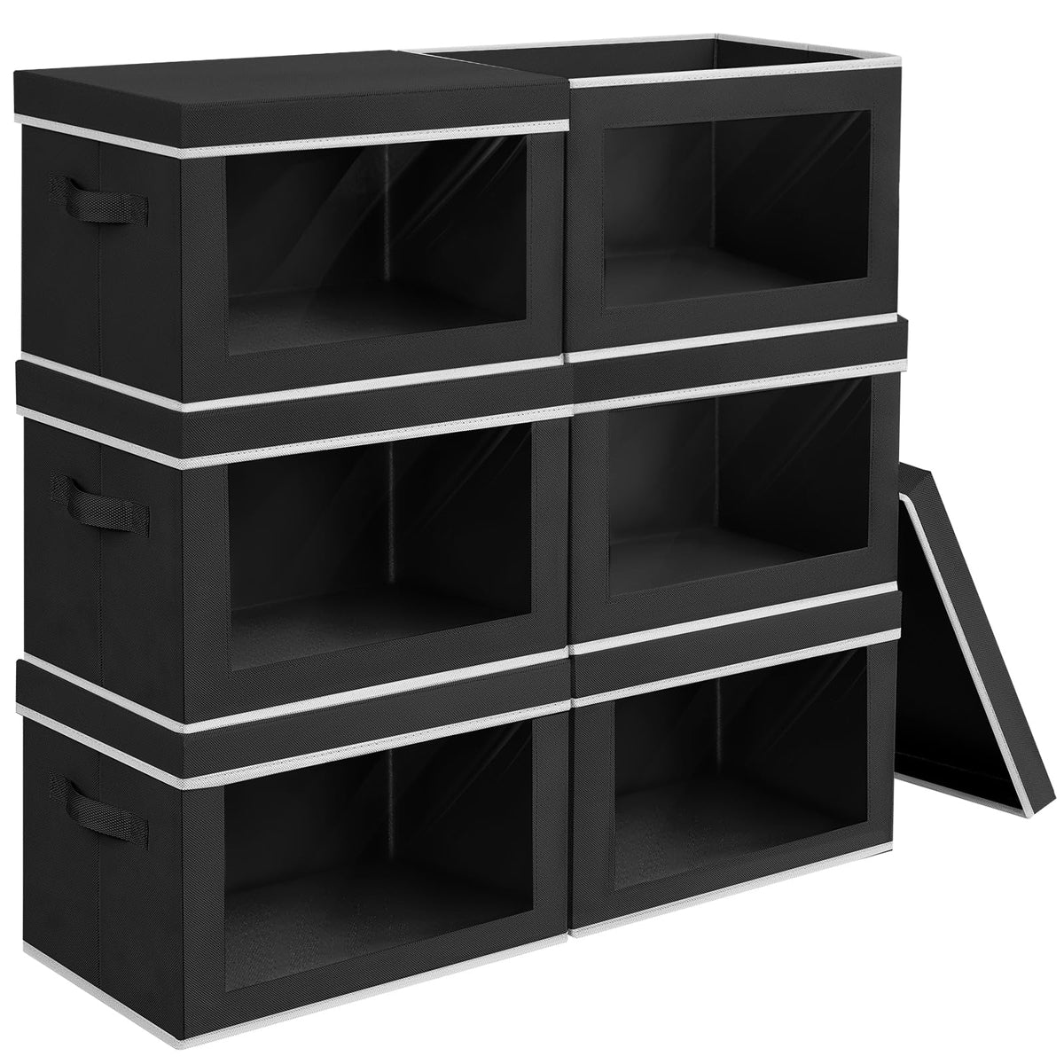 Homsorout Storage Bins with Lids, 4 Pack Large Storage Cubes with Window, Closet Bins with Lids & Handles, Fabric Box for Organizing Clothes, Towels, Books, Beige