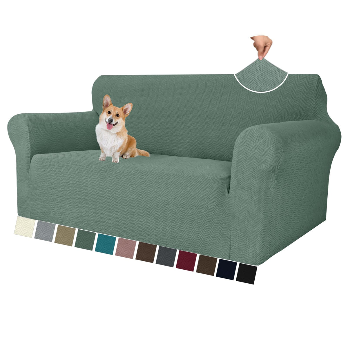 MAXIJIN Super Stretch Couch Cover for 3 Cushion Couch, 1-Piece Universal Sofa Covers Living Room Jacquard Spandex Furniture Protector Dogs Pet Friendly Fitted (Large, Gray)
