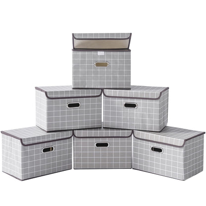 STOREONE Fabric Storage Cube Bins Foldable Organizer Container Collapsible Basket with Lids and Metal Handles, for Home, Bedroom, Closet (Black, 3 Pcs)