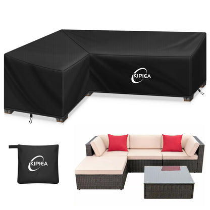 Kipiea Patio V-Shaped Sectional Sofa Cover, 420D Heavy-Duty Oxford Fabric Outdoor Sectional Cover with 6 Windproof Buckles, Anti UV and No Tears, No Fading (85"/85" L x 33.5" D x 31" H) Black