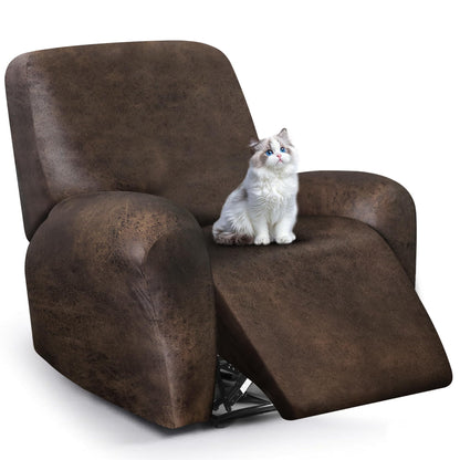 ANARACHON Leather Look Recliner Couch Cover, 8-Pieces Stretch Recliner Sofa Covers, Soft Reclining Slipcover, Washable Furniture Protector for Pets (3 Seater, Brown)