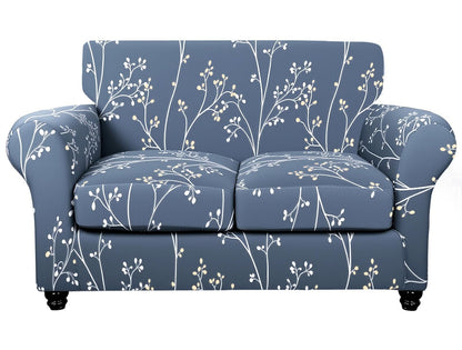 SearchI Stretch Sofa Cover Printed Couch Cover, Floral Pattern 4 Pieces Sofa Slipcover with 3 Separate Cushion Cover, Washable Furniture Protector for Living Room(Sofa, Yellow+Flower)