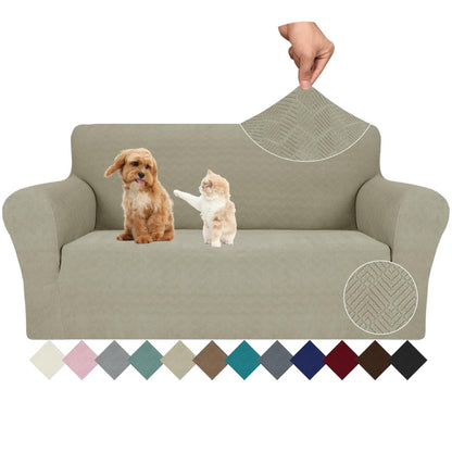 JIVINER High Stretch Couch Covers for 3 Cushion Couch 1-Piece Jacquard Sofa Slipcovers Anti Slip Sofa Cover with Elastic Bottom Furniture Protector for Kids Pets (Sofa, Light Gray and White)