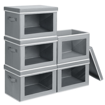 Homsorout Storage Bins with Lids, 4 Pack Large Storage Cubes with Window, Closet Bins with Lids & Handles, Fabric Box for Organizing Clothes, Towels, Books, Beige