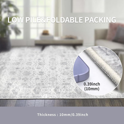Washable 8×10 Area Rug for Living Room Grey