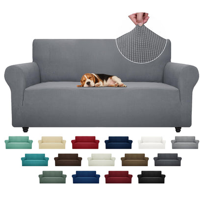 ZNSAYOTX Super Stretch Couch Cover (72"-92") Universal Sofa Covers with Elastic Bottom, Dog Cat Pets Friendly Washable Furniture Protector Fitted Sofa Slipcovers Stay in Place (Dark Grey, Sofa)