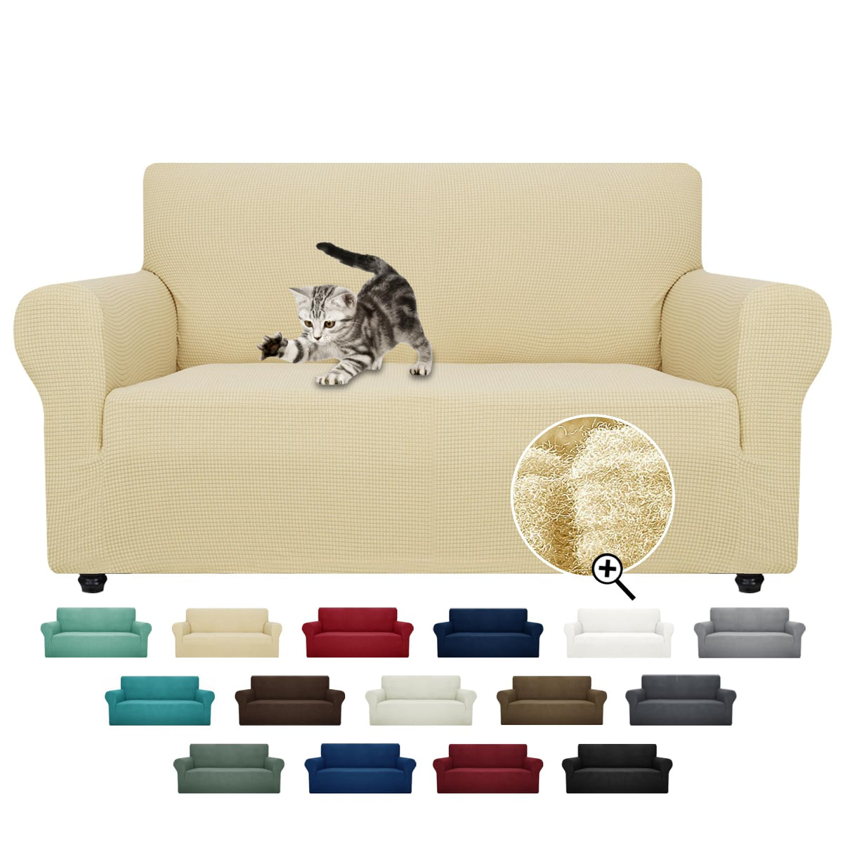 ZNSAYOTX Super Stretch Couch Cover (72"-92") Universal Sofa Covers with Elastic Bottom, Dog Cat Pets Friendly Washable Furniture Protector Fitted Sofa Slipcovers Stay in Place (Dark Grey, Sofa)