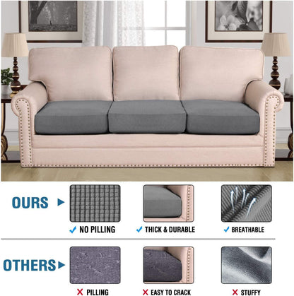 H.VERSAILTEX Super Stretch Individual Seat Cushion Covers Sofa Covers Couch Cushion Cover Slipcover Sets Thick Jacquard Textured Twill Fabric (3 Piece Sofa Cushion Covers, Grey)