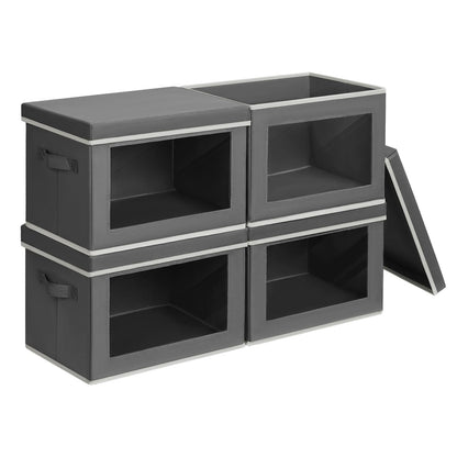 Homsorout Storage Bins with Lids, 4 Pack Large Storage Cubes with Window, Closet Bins with Lids & Handles, Fabric Box for Organizing Clothes, Towels, Books, Beige