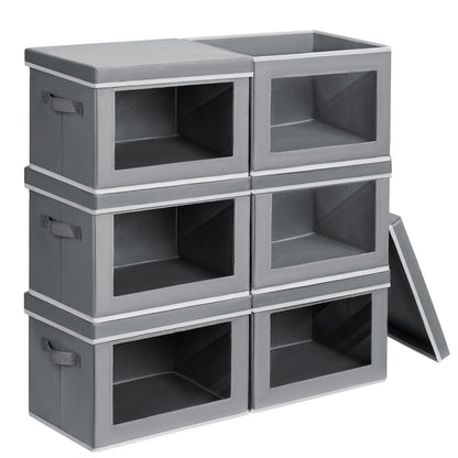 Homsorout Storage Bins with Lids, 4 Pack Large Storage Cubes with Window, Closet Bins with Lids & Handles, Fabric Box for Organizing Clothes, Towels, Books, Beige