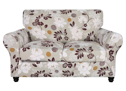 SearchI Stretch Sofa Cover Printed Couch Cover, Floral Pattern 4 Pieces Sofa Slipcover with 3 Separate Cushion Cover, Washable Furniture Protector for Living Room(Sofa, Yellow+Flower)