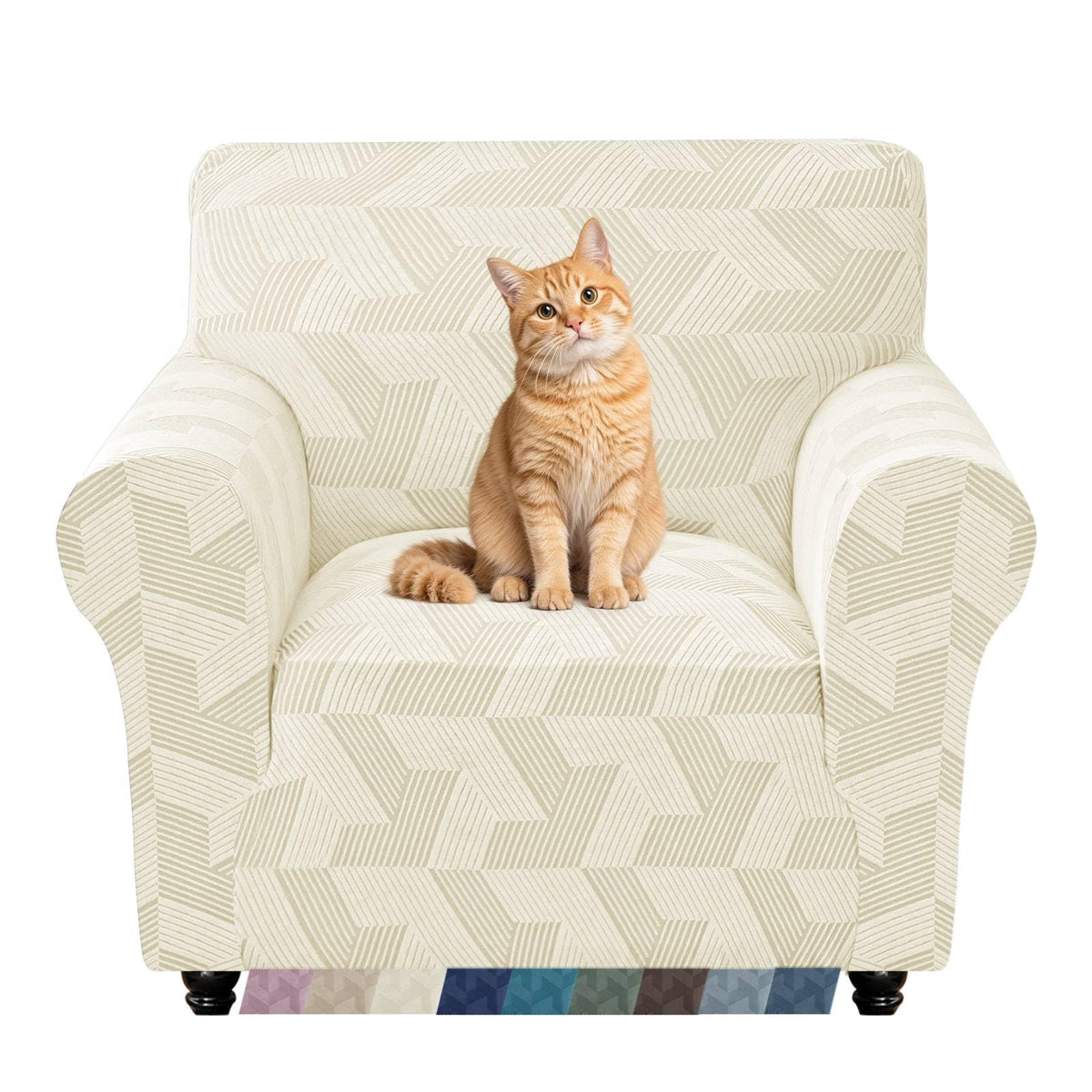 ZNSAYOTX Stretch Couch Covers for 3 Cushion Couch, 1-Piece Sofa Cover Slipcover Pet Friendly, Furniture Protector with Elastic Bottom for Dogs Geometrical Jacquard Fabric (Large, Light Grey)