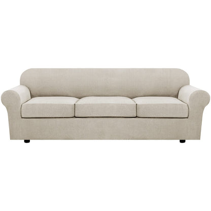 H.VERSAILTEX 4 Piece Stretch Sofa Covers for 3 Cushion Couch Covers for Living Room Furniture Slipcovers (Base Cover Plus 3 Seat Cushion Covers) Upgraded Thicker Jacquard Fabric (Sofa, Navy)