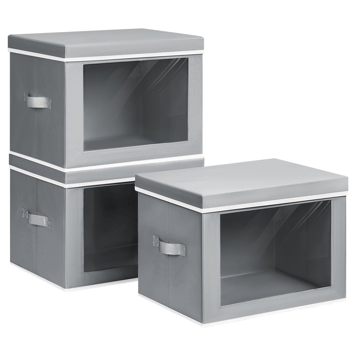 Homsorout Storage Bins with Lids, 4 Pack Large Storage Cubes with Window, Closet Bins with Lids & Handles, Fabric Box for Organizing Clothes, Towels, Books, Beige