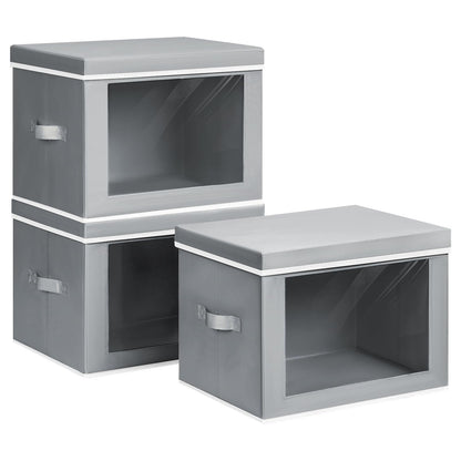 Homsorout Storage Bins with Lids, 4 Pack Large Storage Cubes with Window, Closet Bins with Lids & Handles, Fabric Box for Organizing Clothes, Towels, Books, Beige